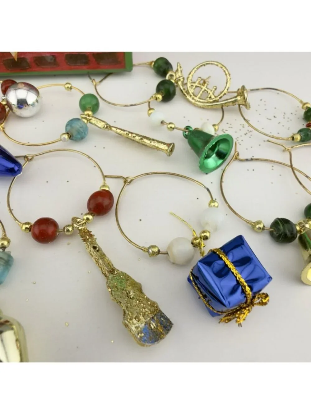 Holiday Wine Glass Charms Lot of 18 Bells Christmas Lights Presents French Horn